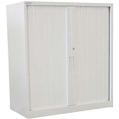 Steelco Tambour Door Cabinet 3 Shelves 1200 X 900 X 463mm Silver Grey