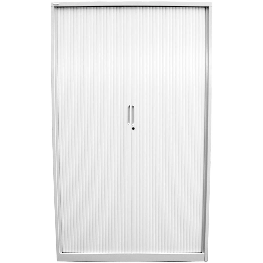 Steelco Tambour Door Cabinet 3 Shelves 1200 X 900 X 463mm White Satin