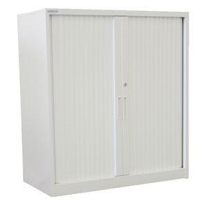 Steelco Tambour Door Cabinet 3 Shelves 1320 X 1200 X 463mm White Satin