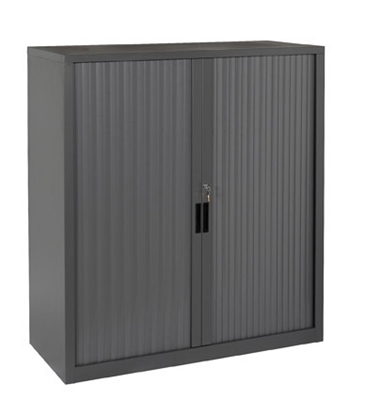 Steelco Tambour Door Cabinet 3 Shelves 1320 X 900 X 463mm Graphite Ripple