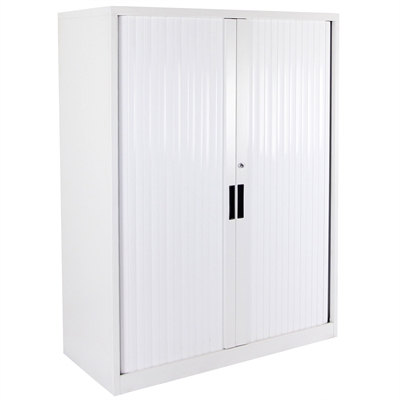 Steelco Tambour Door Cabinet 3 Shelves 1320 X 900 X 463mm Silver Gey