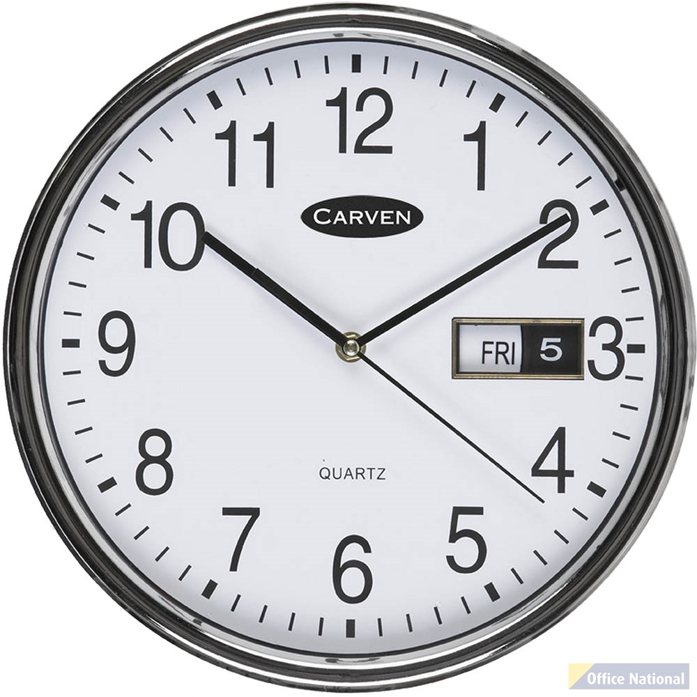 CARVEN WALL CLOCK WITH DATE 285MM SILVER FRAME