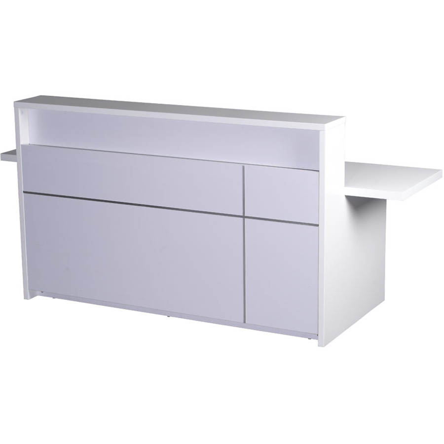 RAPIDLINE 5-O RECEPTION COUNTER 2400 X 848 X 1100MM GLOSS WHITE/CHROME