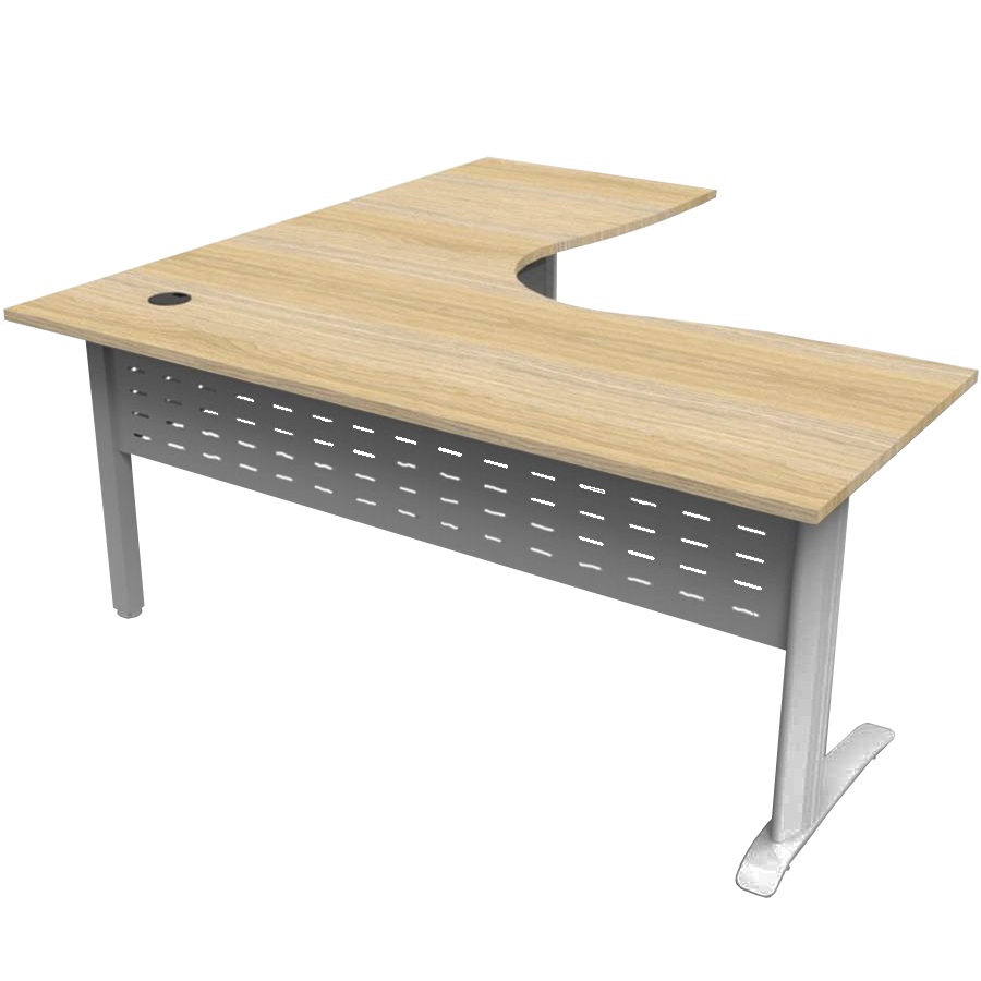 RAPID SPAN DELUXE CORNER WORKSTATION WITH METAL MODESTY PANEL 1500 X 1500 X 730MM NATURAL OAK/SILVER