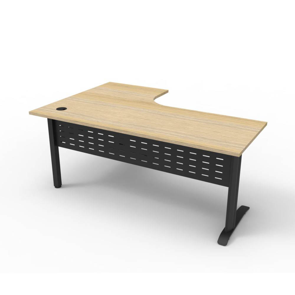 RAPID SPAN DELUXE CORNER WORKSTATION WITH METAL MODESTY PANEL 1800 X 1200 X 730MM NATURAL OAK/BLACK