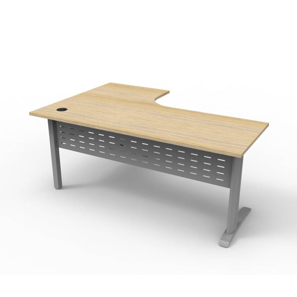 RAPID SPAN DELUXE CORNER WORKSTATION WITH METAL MODESTY PANEL 1800 X 1200 X 730MM NATURAL OAK/SILVER