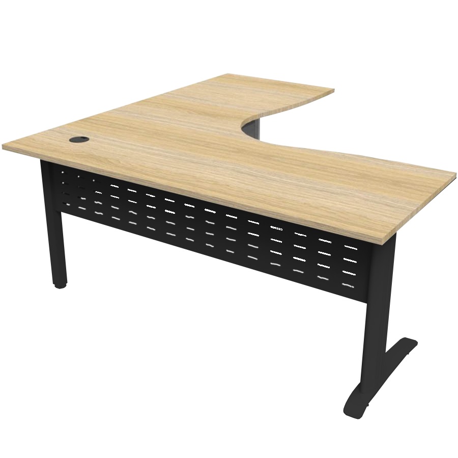 RAPID SPAN DELUXE CORNER WORKSTATION METAL MODESTY PANEL 1800 X 1800 X 730MM NATURAL OAK/BLACK