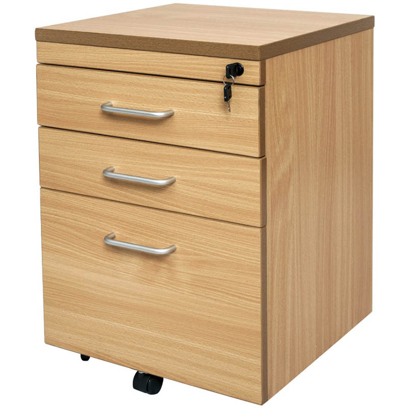 RAPID SPAN MOBILE PEDESTAL 3-DRAWER LOCKABLE 690 X 465 X 447MM BEECH
