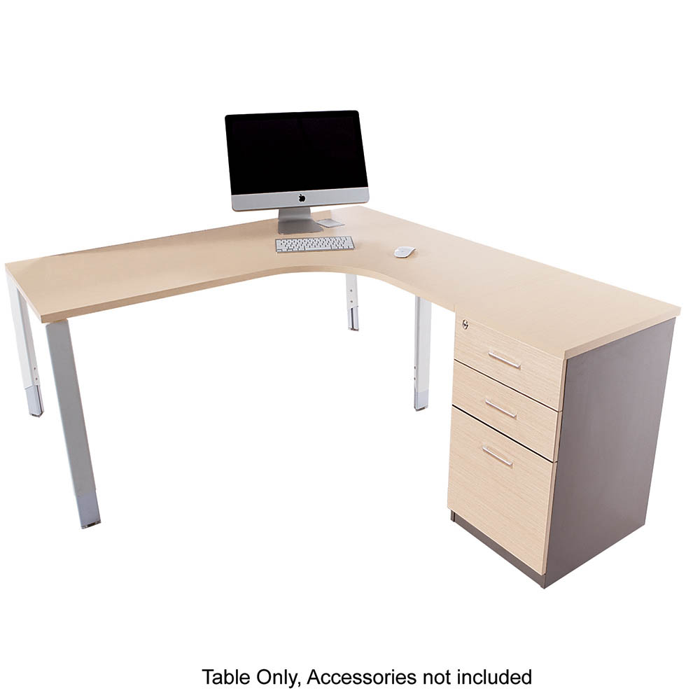 OBLIQUE HEIGHT ADJUSTABLE CORNER WORKSTATION RHS FIXED PEDESTAL 1500/1500 X 600/500 X 720MM SNOW MAPLE