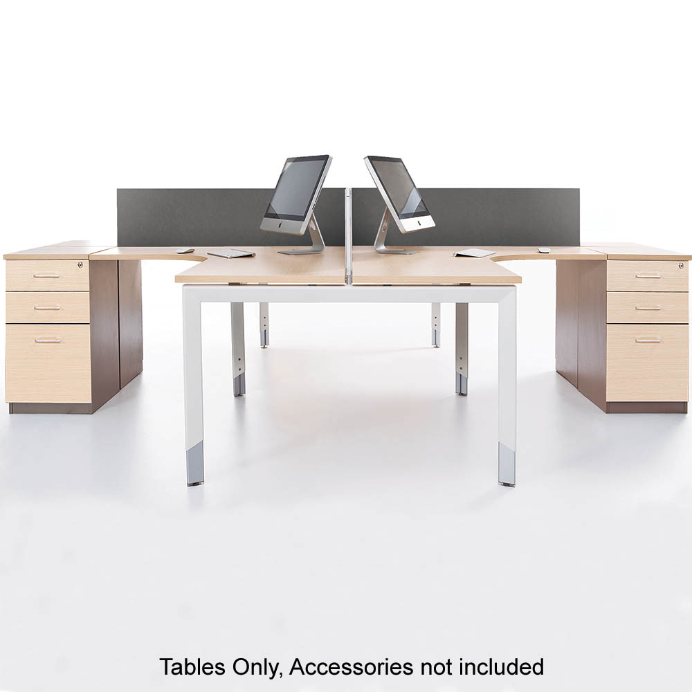 OBLIQUE HEIGHT ADJUSTABLE 4 PERSON CORNER WORKSTATION FIXED PEDESTAL 3000/3000 X 600/500 X 720MM SNOW MAPLE
