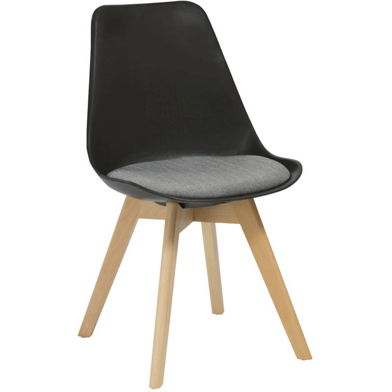 RAPIDLINE VIRGO BREAK OUT CHAIR OAK COLOURED TIMBER LEG WITH POLYPROPYLENE SHELL SEAT BLACK/GREY