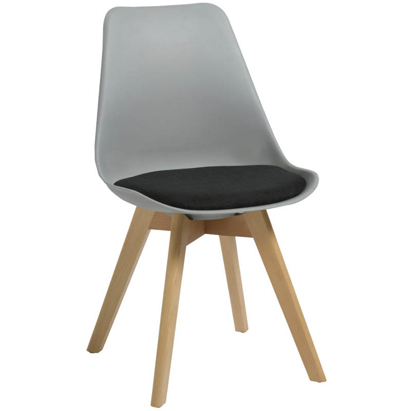 RAPIDLINE VIRGO BREAK OUT CHAIR OAK COLOURED TIMBER LEG WITH POLYPROPYLENE SHELL SEAT GREY/BLACK