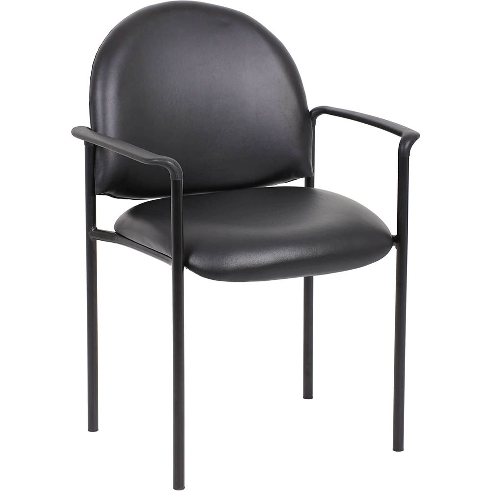 Ys Design Stacking Visitors Chair Medium Back Arms Pu Black