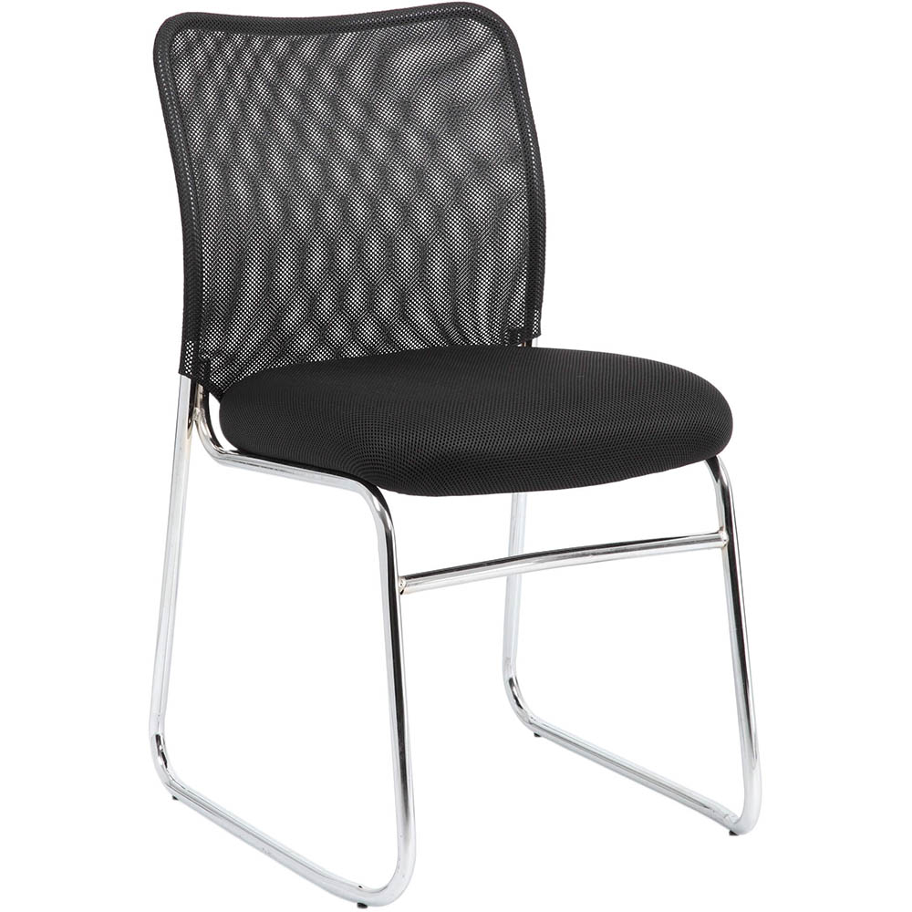 Studio Visitor Chair Mesh Back Chrome Sled Base Black