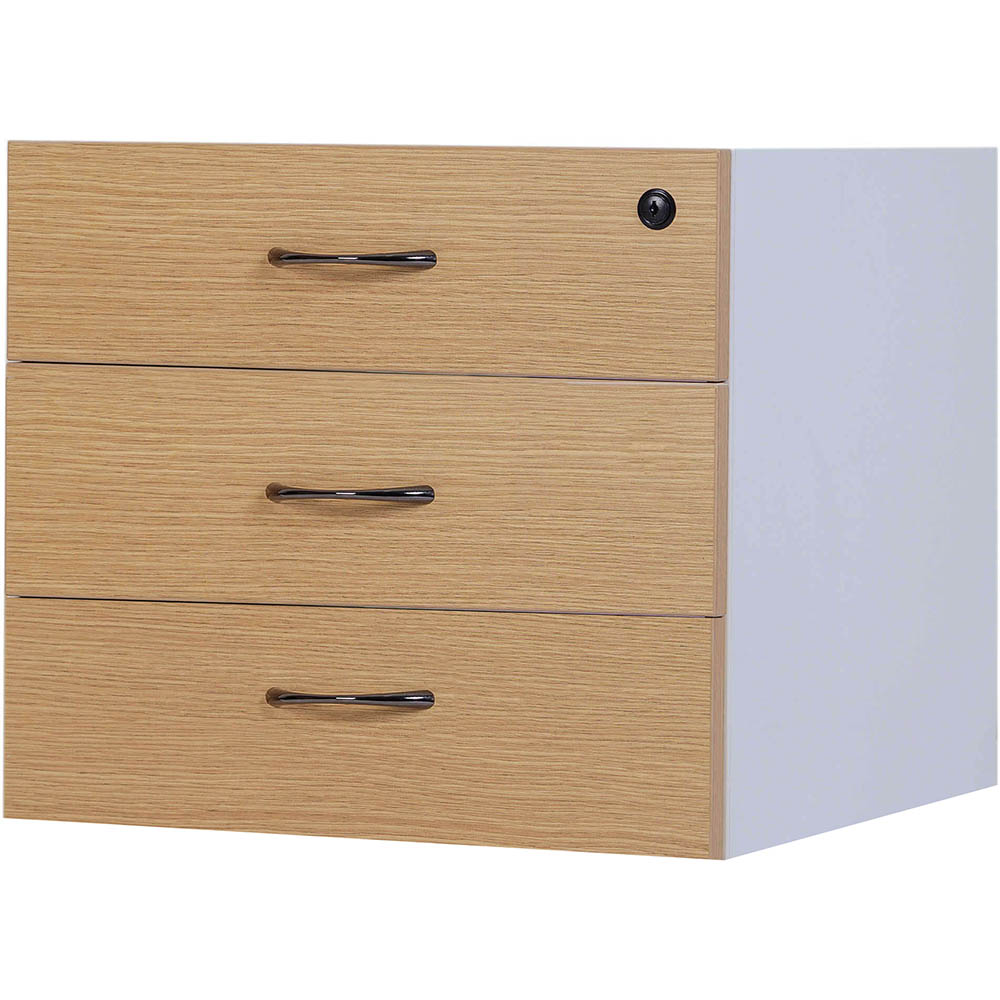 OXLEY FIXED DESK PEDESTAL 3-DRAWER LOCKABLE 450 X 476 X 470MM OAK/WHITE