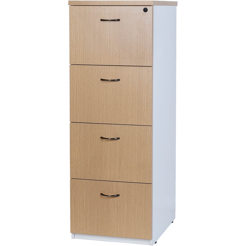 OXLEY FILING CABINET 4 DRAWER 475 X 550 X 1339MM OAK/WHITE