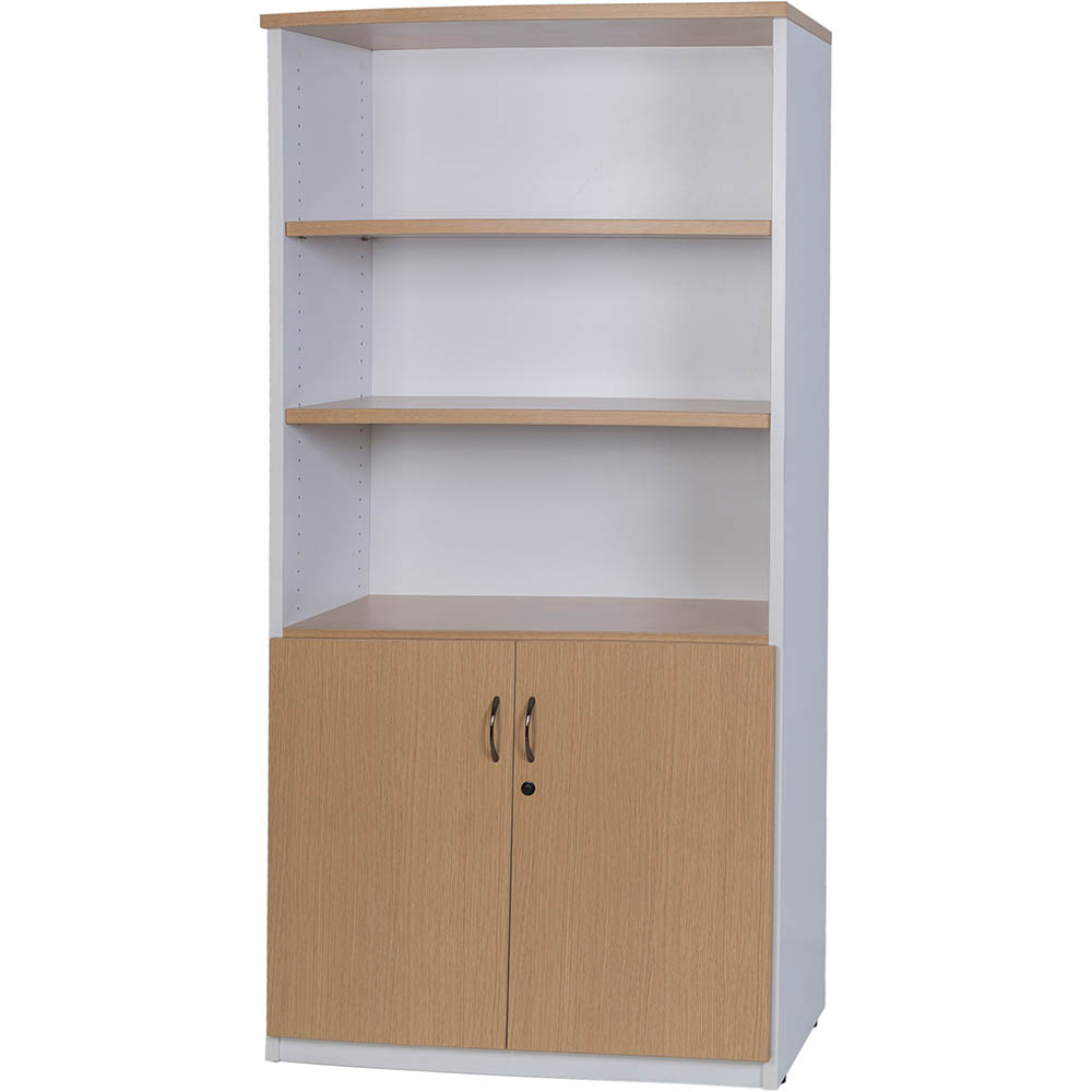 OXLEY HALF DOOR STATIONERY CUPBOARD 900 X 450 X 1800MM OAK/WHITE