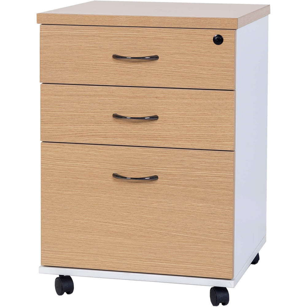 OXLEY MOBILE PEDESTAL 3-DRAWER LOCKABLE OAK/WHITE