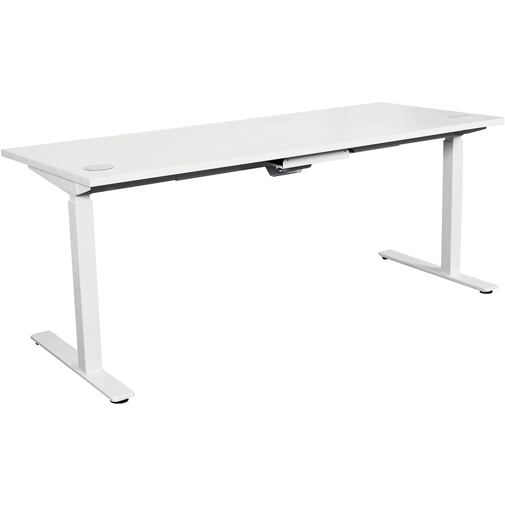 SUMMIT ELECTRIC SIT TO STAND STRAIGHT DESK 1800 X 750MM WHITE TOP WHITE FRAME