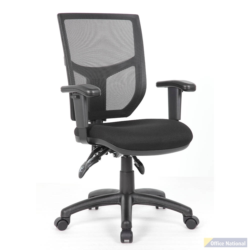 YS DESIGN HALO CLERICAL CHAIR HIGH MESH BACK WITH ADJUSTABLE ARMS BLACK