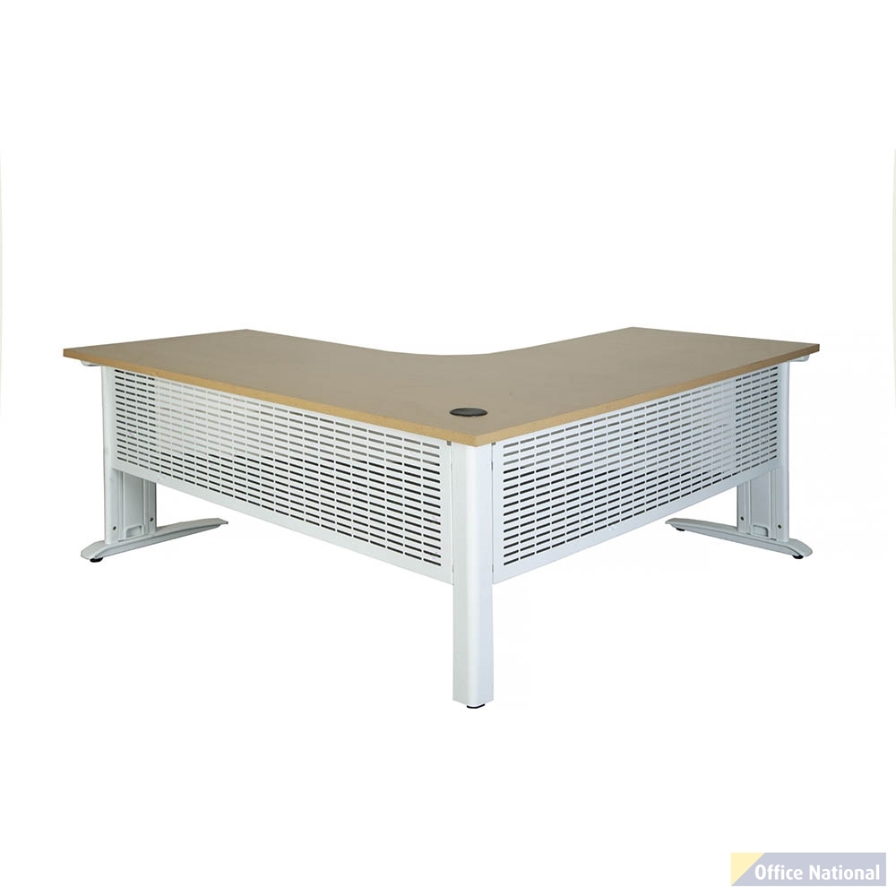 SUMMIT CORNER WORKSTATION WITH METAL C-LEGS 1500 X 1500 X 750MM OAK/WHITE