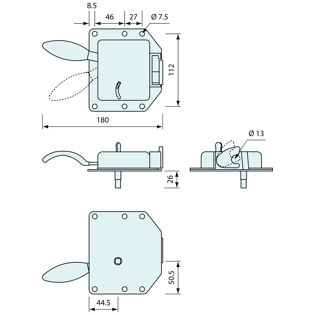Rotary Latch Plant On Zinc 115mm LH