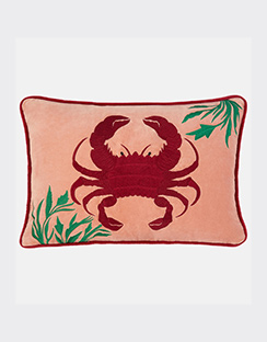 Crab Embroidered Velvet Cushion