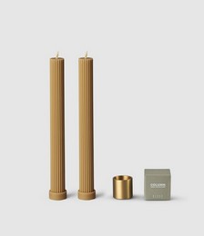 Column Pillar Candle Duo With Brass Holder