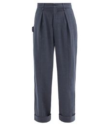 Contrast-stitch Wool-blend Wide-leg Trousers