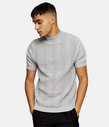 Stitch Turtle Neck Knitted Top in Grey