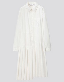 JWA Pleated Long Sleeve Shirt Dress