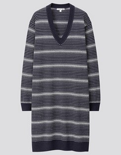 JWA Linen Blend V Neck Long Sleeve Dress