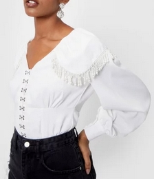 Pearl Hook and Eye V Neck Blouse