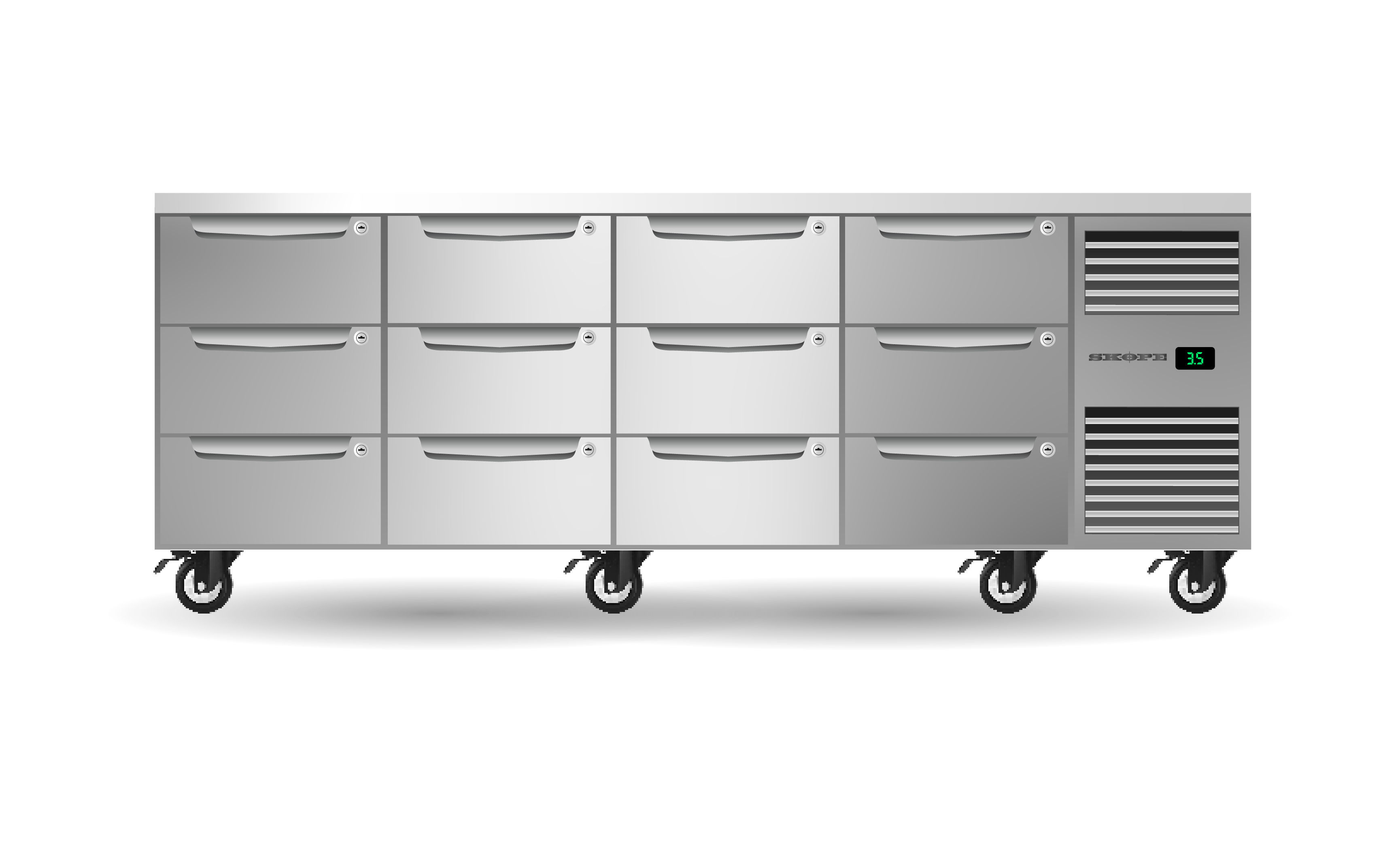 Skope PG11.UBR.4.D12.RH Twelve Drawer, Four Bay, Underbench GN1/1 Right Hand Fridge