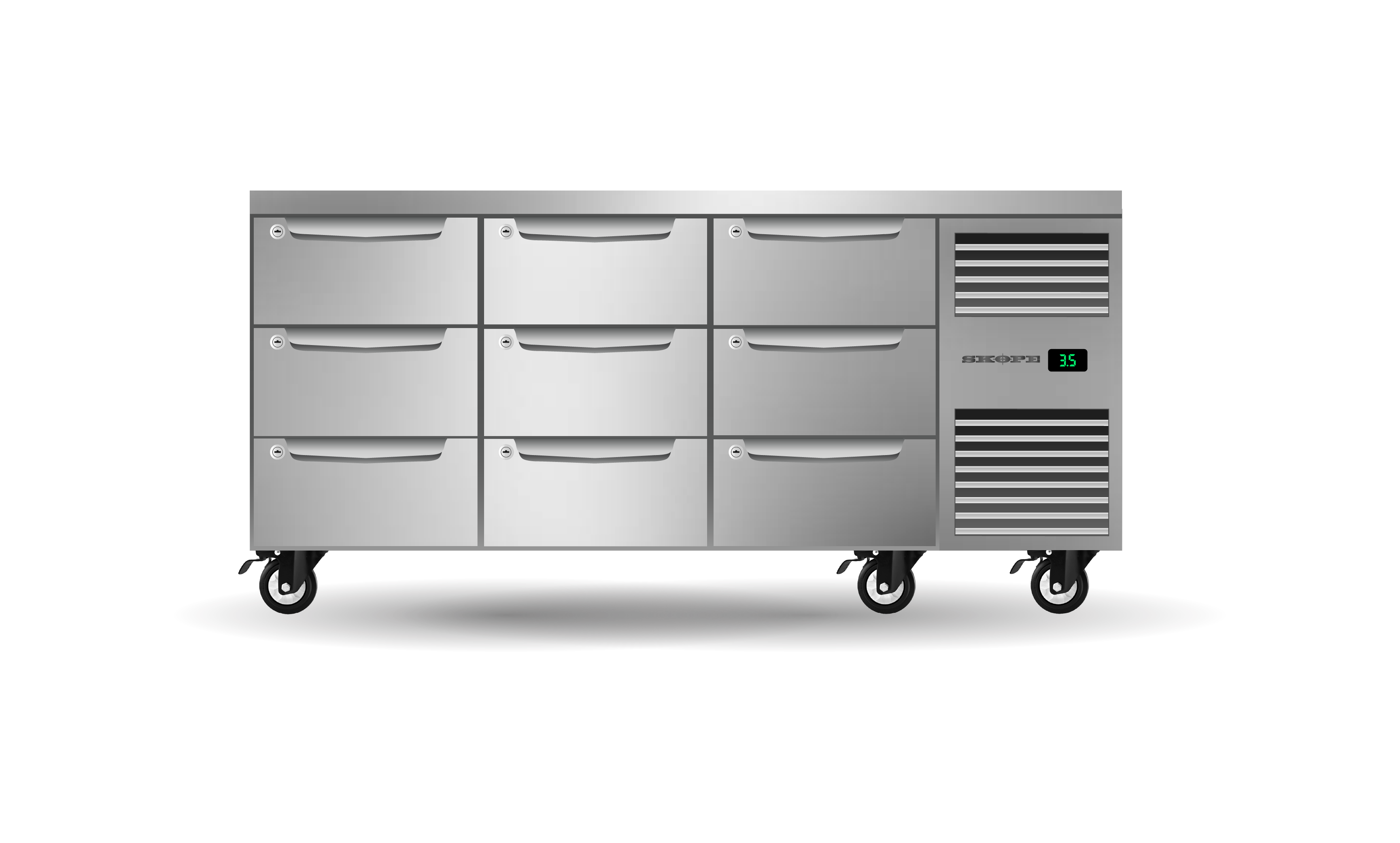 Skope PG11.UBR.3.D9.RH Nine Drawer, Three Bay, Underbench GN 1/1 Right Hand Fridge