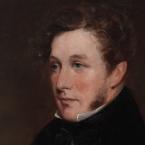 Oil portrait of a young man wearing a high white colour and black suit.