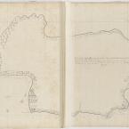 Ink and wash manuscript chart in bound volume.
