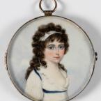 Miniature portrait of a young woman wearing a white dress