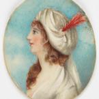 Miniature portrait of a women wearing a turban with a red feather