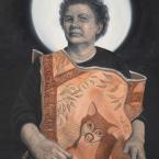 Painting of a woman wearing a possum skin cloak