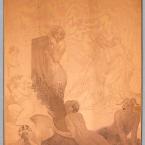A sheet of copper with engraving of women with a satyr