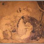 A sheet of copper with engraving of women
