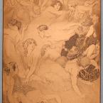 A sheet of copper with engraving of people