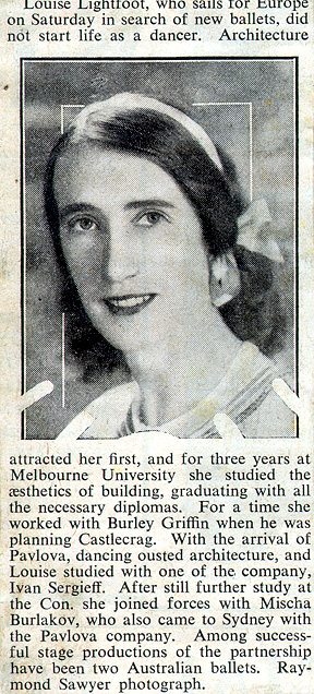 Bulletin article on Louise Lightfoot's departure for Europe 1937. Contributed by Mary Lightfoot