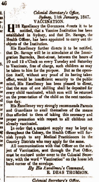 New South Wales Government Gazette 12 January 1847, p46 via Trove