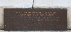 Gosford Cenotaph, close up of crack in stone and wear to plaque Gosford Cenotaph, close-up of crack in stone and wear to plaque