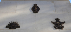 Gosford Cenotaph, close up of service branch emblems Gosford Cenotaph, close-up of service branch emblems