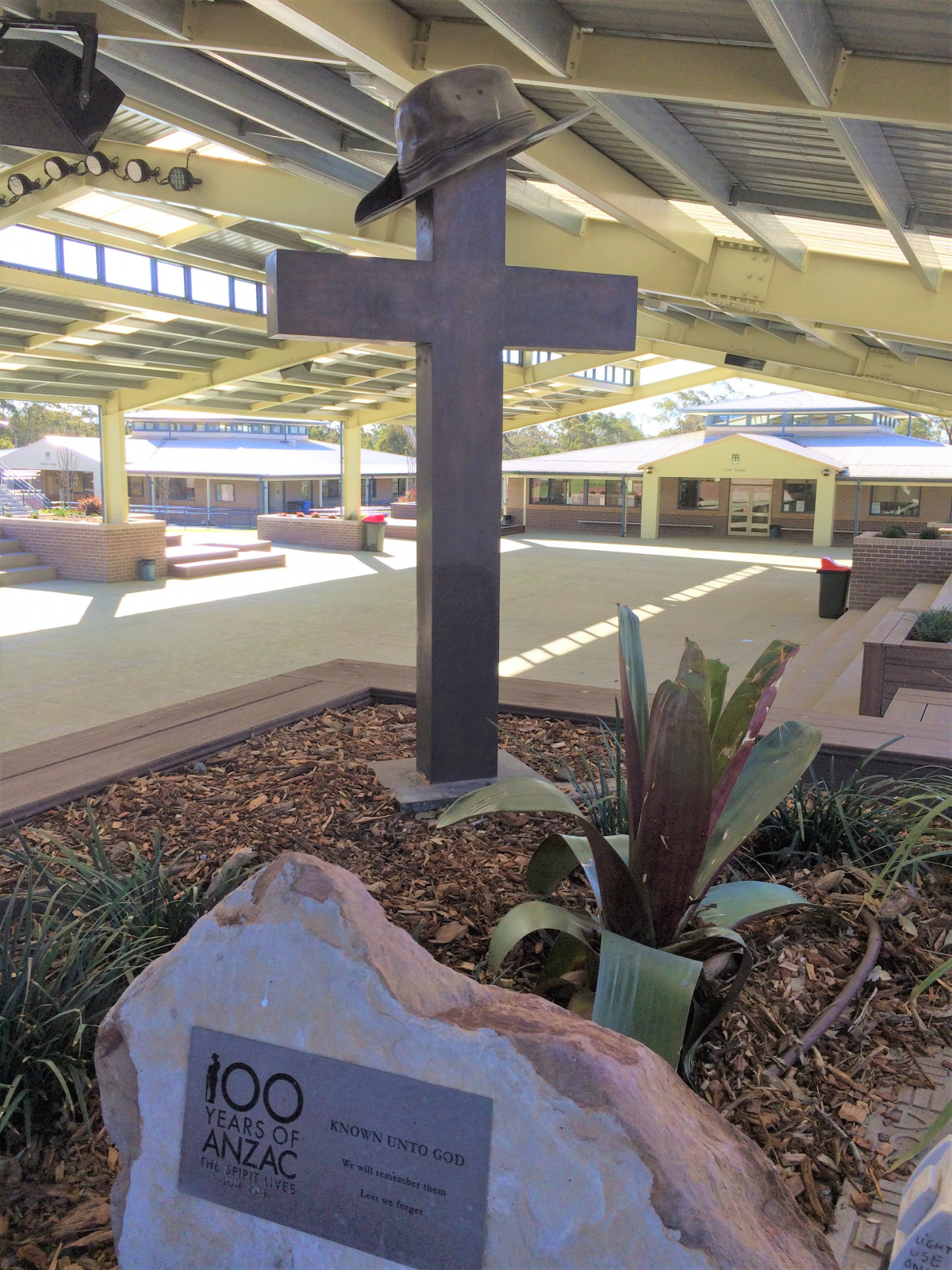Photograph of Wollondilly Anglican College Anzac Memorial Shelter and Statue  war memorial