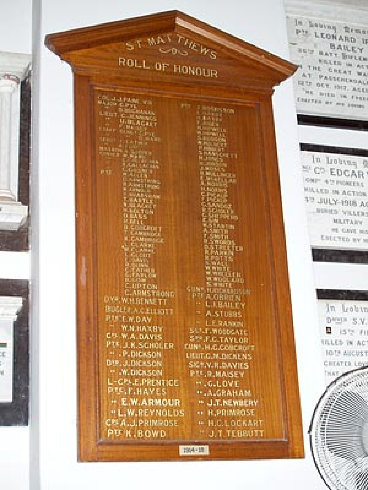 Photograph of St Matthew's Anglican Church First World War Roll of Honour, Windsor war memorial