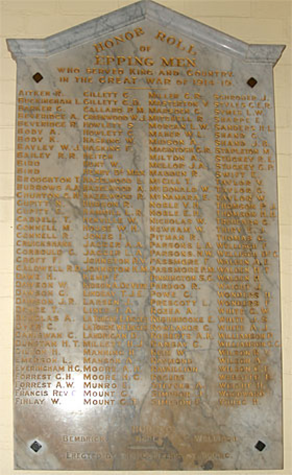Photograph of Epping First World War Roll of Honour  war memorial